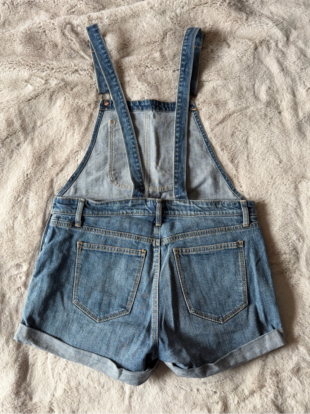 Old Navy Blue Denim Overall Shorts with Distressed Hem - Picture 3 of 4